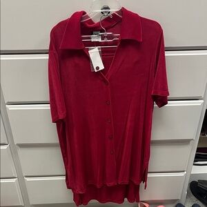 Vintage Red Set Button-Up Shirt and Skirt